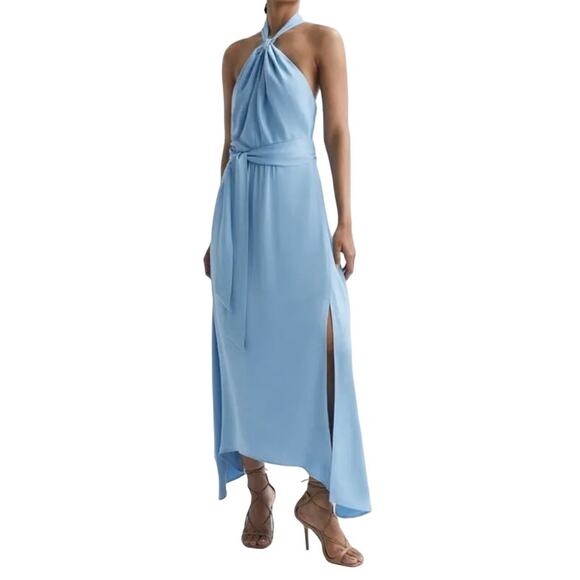 Reiss Dress Evelyn Fitted halter neck midi blue size 2 - Picture 1 of 7